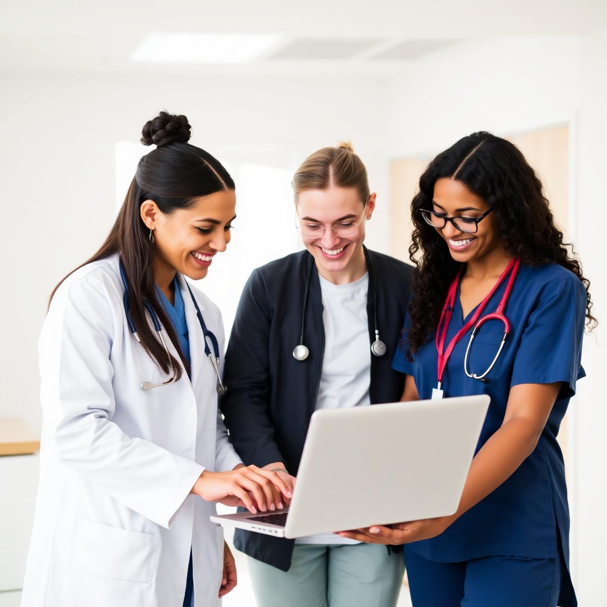 Care team collaborating around a laptop