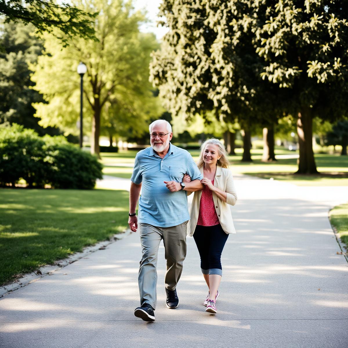 Older couple walking in the park
